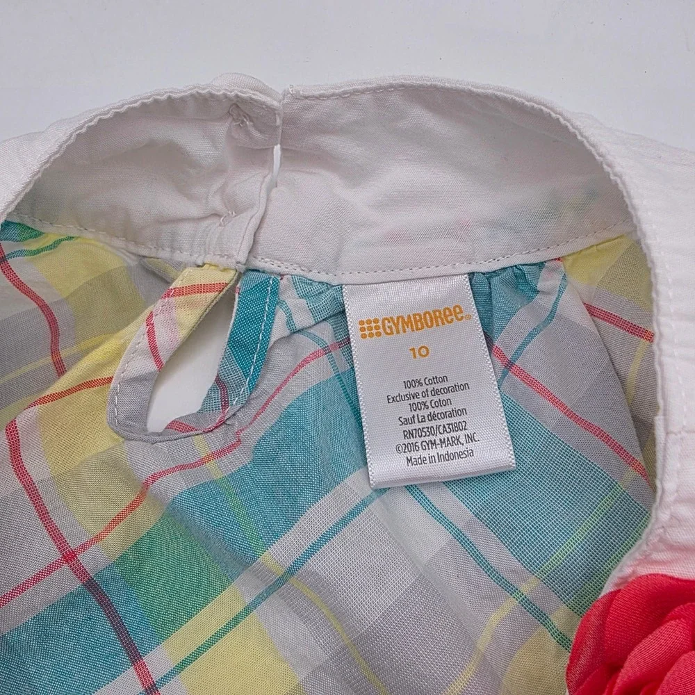 Gymboree Girls Size 10 Plaid Sleeveless Dress White Collar Red Flower Cotton